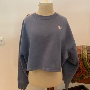 Oversized Blue Cropped Champion Sweatshirt